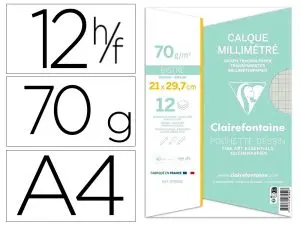 POCHETTE PAPIER CALQUE CLAIREFONTAINE A4 70/75GR     21X29,7CM 12F
