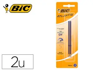 STYLO-BILLE BIC ATLANTIS SOFT POINTE MOYENNE 1,0MM BLISTER  DE 2 RECHARGES BLEU