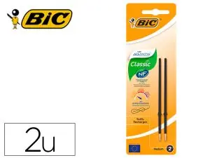 STYLO-BILLE BIC ATLANTIS SOFT POINTE MOYENNE 1,0MM BLISTER  DE 2 RECHARGES NOIR