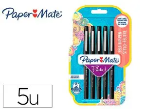 FEUTRE ECRITURE PAPER MATE FLAIR ORIGINAL POINTE MOYENNE 0,7MM ENCRES NOIR BLISTER 5   COULEURS