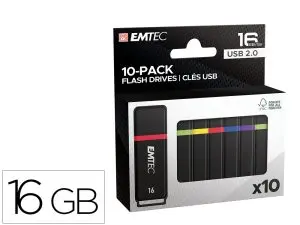 CLE USB EMTEC K100 16GB USB 2.0 VITESSE LECTURE 15MB/S ECRITURE 5MB/S 5 COLORIS ASSORTIS  PACK 10 UNITES