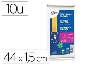 CORDONS BADGES AVERY RECYCLES MOUSQUETON 44 CM LOT DE 10    COLORIS JAUNE