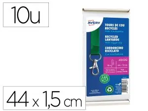 CORDONS BADGES AVERY RECYCLES MOUSQUETON 44 CM LOT DE 10    COLORIS VERT