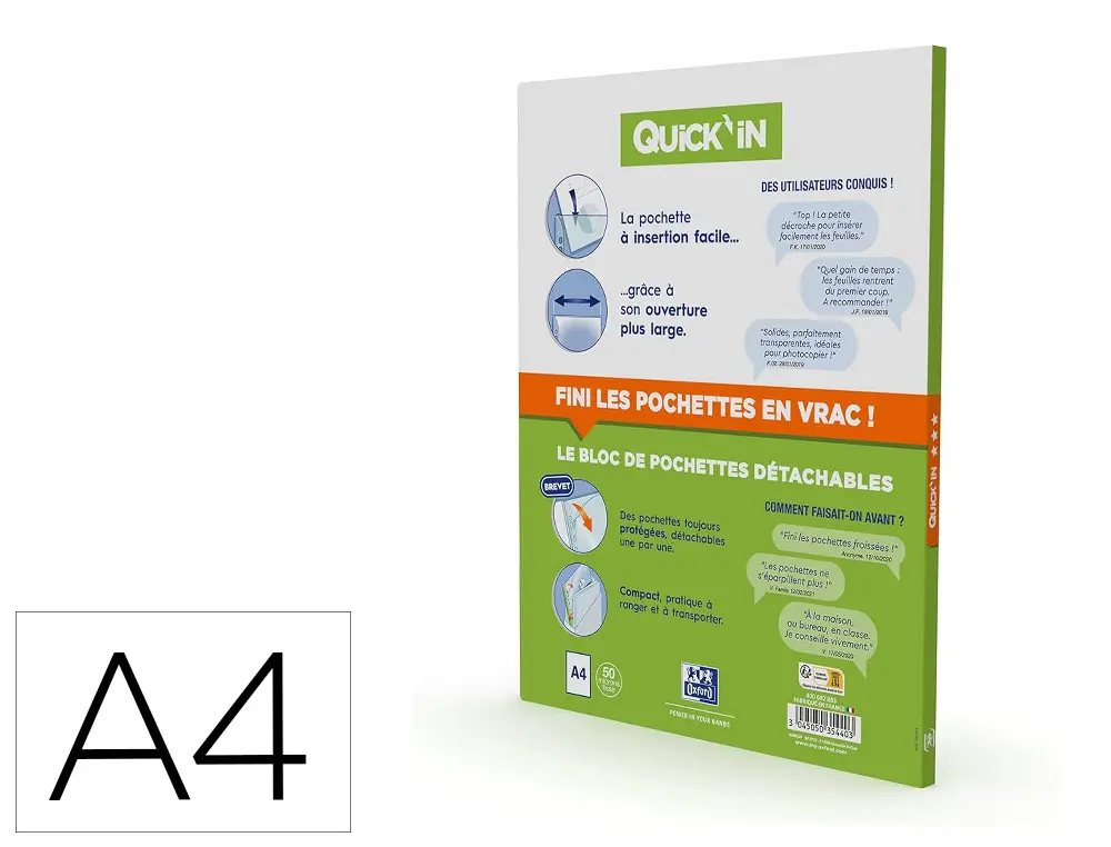 POCHETTES PERFOR ES QUICKIN OXFORD EN POLYPROPYL NE 21X29.7 CM 11 TROUS A4 50 MICRONS LOT DE 60 UNITES