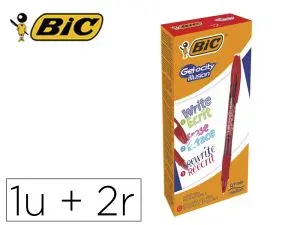 ROLLER BIC GEL-OCITY ILLUSION POINTE MOYENNE 0,7MM GRIP CAOUTCHOUC ENCRE EFFACABLE ET RECHARGEABLE ROUGE + 2 RECHARGES