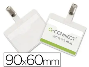 BADGE Q-CONNECT CLIP PVC PINCE METALLIQUE CARTE        BLANCHE FOURNIE FORMAT        60X90MM PAQUET 25 UNITES