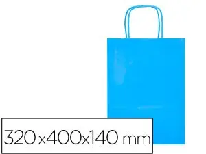 SAC PAPIER Q-CONNECT CELLULOSE L ANSE TORSADEE     320X400X14MM COLORIS BLEU     CIEL