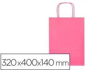 SAC PAPIER Q-CONNECT CELLULOSE L ANSE TORSADEE     320X400X14MM COLORIS ROSE