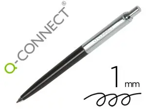 STYLO-BILLE Q-CONNECT PREMIUM METALLIQUE RETRACTABLE GRIP POINTE 1MM COLORIS NOIR