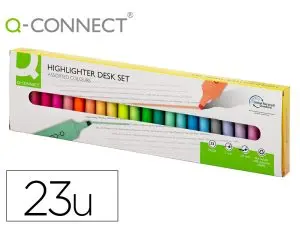 SURLIGNEUR Q-CONNECT FLUORESCENT POINTE BISEAUTEE  ETUI DE BUREAU 23 UNITES      COLORIS ASSORTIS