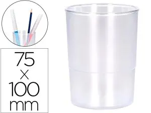 POT A CRAYONS Q-CONNECT PLASTIQUE DIAMETRE 75MM       HAUTEUR 100MM COLORIS         TRANSPARENT