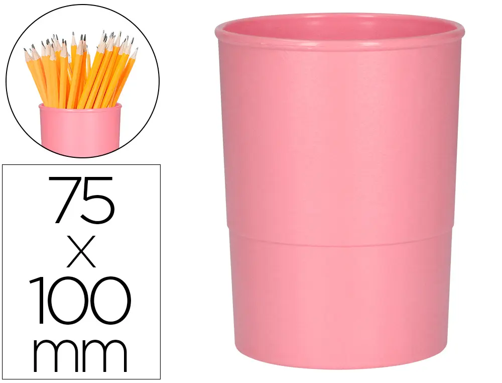 POT A CRAYONS Q-CONNECT PLASTIQUE DIAMETRE 75MM HAUTEUR 100MM COLORIS ROSE PASTEL OPAQUE