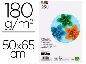 PAPIER CARTONNE LIDERPAPEL 50X65CM 180GR COLORIS         ASSORTIS PAQUET 25 FEUILLES