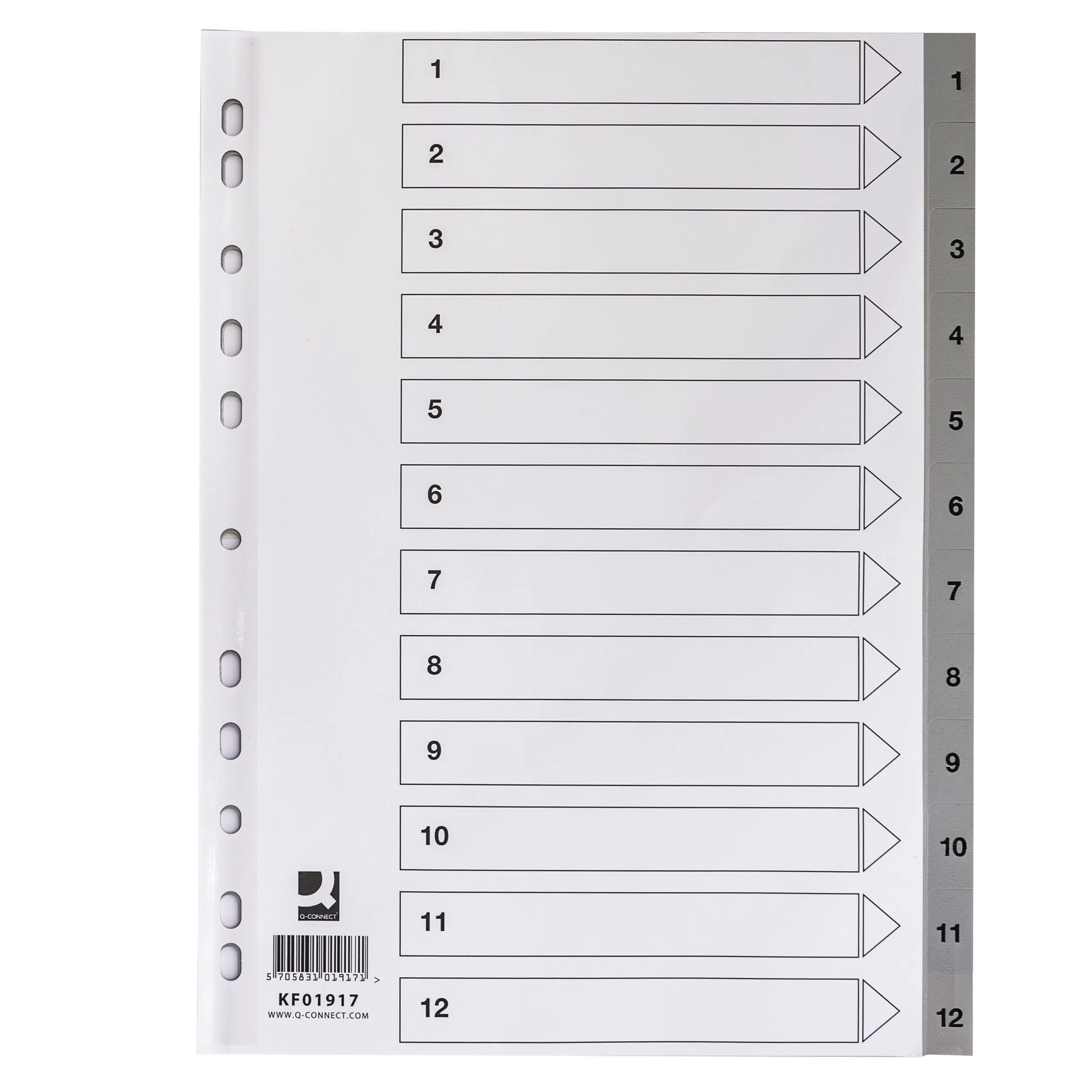 INTERCALAIRE Q-CONNECT NUMERIQUE 1-12 PLASTIQUE 12 POSITIONS A4 INDICE MULTIPERFORE