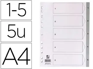 INTERCALAIRE Q-CONNECT NUMERIQUE 1-5 PLASTIQUE 5     POSITIONS A4 INDICE           MULTIPERFORE