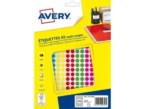 PASTILLE ADHESIVE APLI IMPRESSION LASER JET ENCRE ET COPIEUR DIAMETRE 8MM PERMANENTE COLORIS ASSORTIS