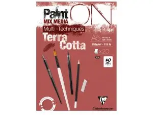 BLOC DESSIN CLAIREFONTAINE PAINT ON ENCOLLE A5 20        FEUILLES 250G COLORIS         TERRACOTTA