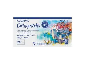 BLOC CLAIREFONTAINE AQUAPAD CARTES POSTALES 75X148MM 20   FEUILLES 300G VERSO           PRE-IMPRIME