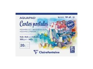 BLOC CLAIREFONTAINE AQUAPAD CARTES POSTALES A6 20 FEUILLES 300G VERSO PRE-IMPRIME