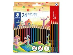 CRAYON COULEUR STAEDTLER NORIS COLOUR 185 BOIS UPCYCLE COLORIS ASSORTIS ETUI CARTON 20 + 4 OFFERTS
