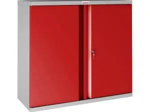 ARMOIRE BASSE PHOENIX ACIER 100CM 2 PORTES ET 1 ETAGERE   SERRURE A CLE COLORIS ROUGE