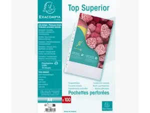 POCHETTE PERFOREE EXACOMPTA A4 PP GRAINE 7/100EME 70 MICRONS PAQUET 100 UNITES