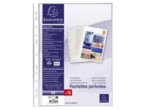 POCHETTE PERFOREE EXACOMPTA A4 PVC LISSE 8/100EME 80 MICRONS PAQUET 10 UNITES
