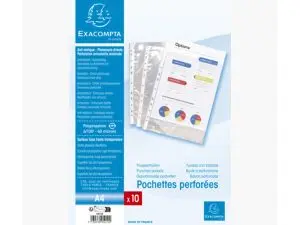 POCHETTE PERFOREE EXACOMPTA A4 PP LISSE 6/100EME 60 MICRONS PAQUET 10 UNITES