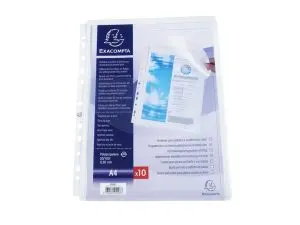 POCHETTE PERFOREE EXACOMPTA A4 PP SOUFFLET 25MM OUVERTURE HAUT PAQUET 10 UNITES