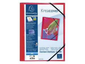 CHEMISE 3 RABATS EXACOMPTA KREA COVER A4 COUVERTURE PERSONNALISABLE PP TRANSPARENT COLORIS ROUGE