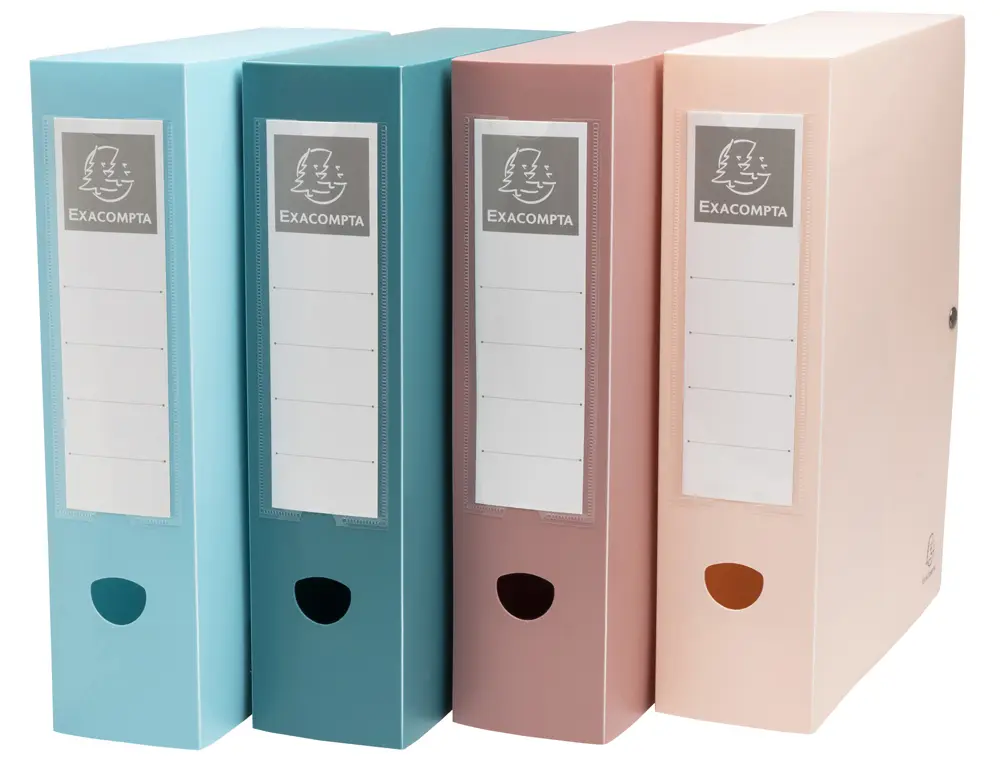 BOITE CLASSEMENT EXACOMPTA SKANDI A4 PP RECYCLE FERMETURE PRESSION DOS 80MM COLORIS ASSORTIS