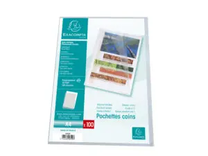 POCHETTE COIN EXACOMPTA A4 PP GRAINE 12/100EME 120 MICRONS INCOLORE PAQUET 100 UNITES