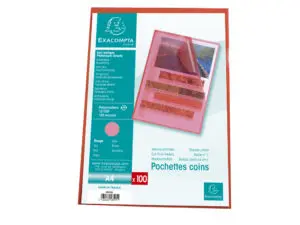 POCHETTE COIN EXACOMPTA A4 PP GRAINE 12/100EME 120 MICRONS COLORIS ROUGE PAQUET 100 UNITES