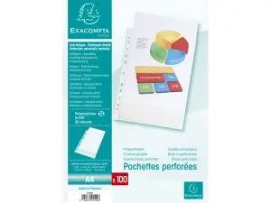 POCHETTE PERFOREE EXACOMPTA A4 PP GRAINE 5/100EME PAQUET 100 UNITES
