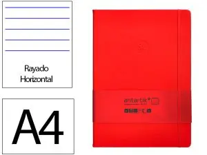 CARNET FERMETURE ELASTIQUE ANTARTIK NOTES COUVERTURE RIGIDE A4 LIGNE 100 FEUILLES 80GR FSC COLORIS ROUGE