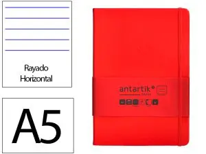 CARNET FERMETURE ELASTIQUE ANTARTIK NOTES COUVERTURE RIGIDE A5 LIGNE 100 FEUILLES 80GR FSC COLORIS ROUGE