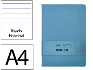 CARNET FERMETURE ELASTIQUE ANTARTIK NOTES COUVERTURE RIGIDE A4 LIGNE 100 FEUILLES 80GR FSC COLORIS BLEU CIEL