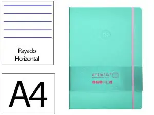 CARNET FERMETURE ELASTIQUE ROSE ANTARTIK NOTES COUVERTURERIGIDE A4 LIGNE 100 FEUILLES  80GR FSC COLORIS TURQUOISE