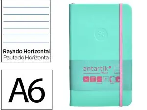 CARNET FERMETURE ELASTIQUE ROSE ANTARTIK NOTES COUVERTURERIGIDE A6 LIGNE 100 FEUILLES  80GR FSC COLORIS TURQUOISE