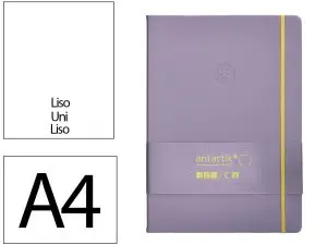 CARNET FERMETURE ELASTIQUE JAUNE ANTARTIK NOTES COUVERTURE RIGIDE A4 PAPIER UNI IVOIRE 100 FEUILLES 80GR FSC LILAS