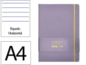 CARNET FERMETURE ELASTIQUE JAUNE ANTARTIK NOTES COUVERTURE RIGIDE A4 LIGNE 100 FEUILLES 80GR FSC COLORIS LILAS