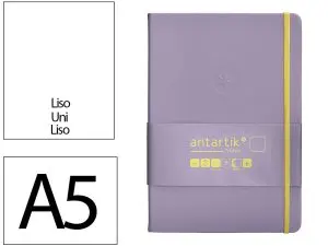 CARNET FERMETURE ELASTIQUE JAUNE ANTARTIK NOTES COUVERTURE RIGIDE A5 PAPIER UNI IVOIRE 100 FEUILLES 80GR FSC LILAS