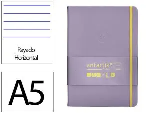 CARNET FERMETURE ELASTIQUE JAUNE ANTARTIK NOTES COUVERTURE RIGIDE A5 LIGNE 100 FEUILLES 80GR FSC COLORIS LILAS