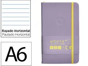 CARNET FERMETURE ELASTIQUE JAUNE ANTARTIK NOTES COUVERTURE RIGIDE A6 LIGNE 100 FEUILLES 80GR FSC COLORIS LILAS