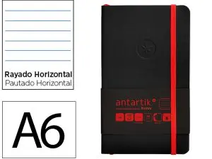 CARNET FERMETURE ELASTIQUE ROUGE ANTARTIK NOTES COUVERTURE SOUPLE A6 LIGNE 100FEUILLES 80GR FSC COLORIS NOIR