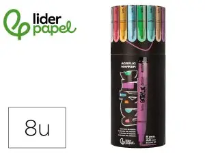 MARQUEUR LIDERPAPEL ACRYLIQUE BASE EAU TOUS SUPPORT POINTE  RONDE 3MM COLORIS PASTELS     ASSORTIS BOITE 8 UNITES