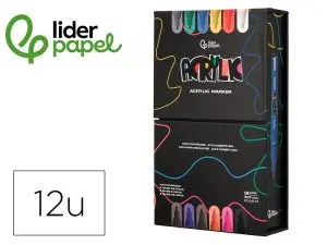 MARQUEUR LIDERPAPEL ACRYLIQUE BASE EAU TOUS SUPPORT POINTE  RONDE 3MM COLORIS ASSORTIS    BOITE 12 UNITES