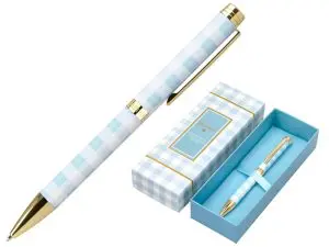 STYLO-BILLE BELIUS PICNIC ALUMINIUM ENCRE BLEUE COLORIS BLEU CIEL DORE BOITE DESIGN
