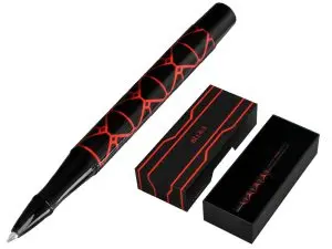 STYLO-BILLE BELIUS LEGACY ALUMINIUM ENCRE BLEUE DESIGN  TRIANGLE ROUGE CORPS NOIR     BOITE DESIGN