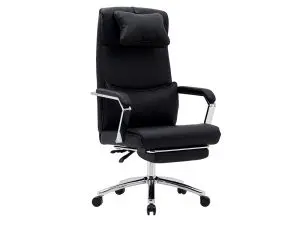 CHAISE DIRECTION Q-CONNECT RAVENNA SIMIL CUIR BASE METALLIQUE HAUT MAX 1300 LARG 550 PROF 510MM ROUES PREMIUM NOIR